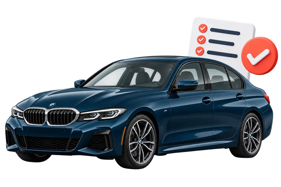 Ilustrácia BMW a kontrolného zoznamu